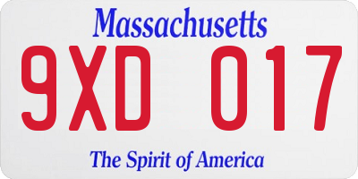 MA license plate 9XD017