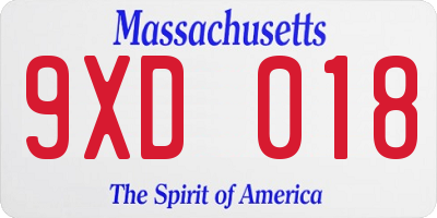 MA license plate 9XD018