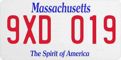 MA license plate 9XD019