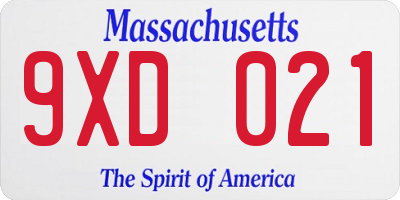 MA license plate 9XD021