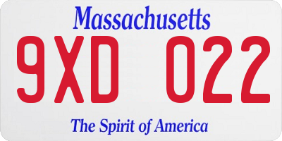 MA license plate 9XD022