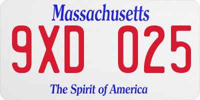 MA license plate 9XD025