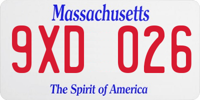 MA license plate 9XD026