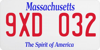 MA license plate 9XD032