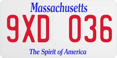 MA license plate 9XD036