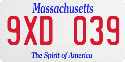 MA license plate 9XD039