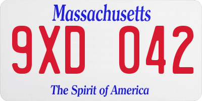 MA license plate 9XD042