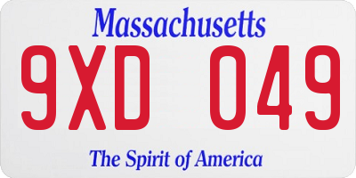 MA license plate 9XD049
