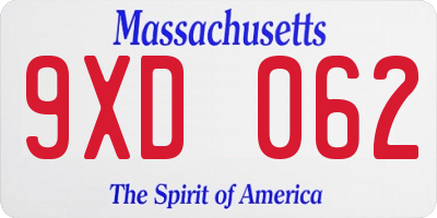 MA license plate 9XD062