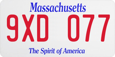 MA license plate 9XD077
