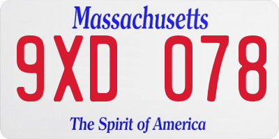 MA license plate 9XD078