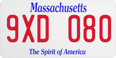 MA license plate 9XD080