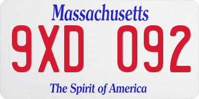MA license plate 9XD092