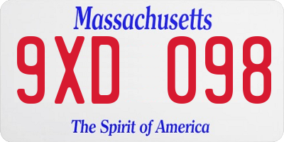 MA license plate 9XD098