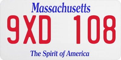 MA license plate 9XD108