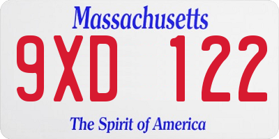 MA license plate 9XD122