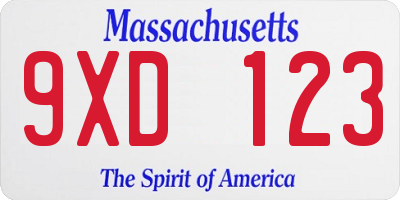 MA license plate 9XD123