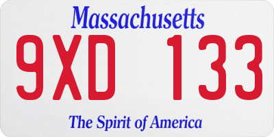 MA license plate 9XD133