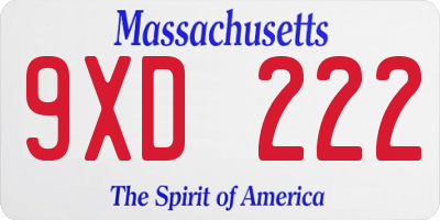 MA license plate 9XD222