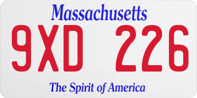 MA license plate 9XD226