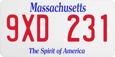 MA license plate 9XD231