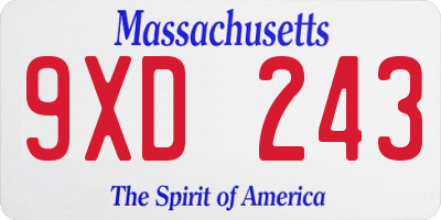 MA license plate 9XD243