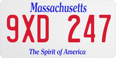 MA license plate 9XD247