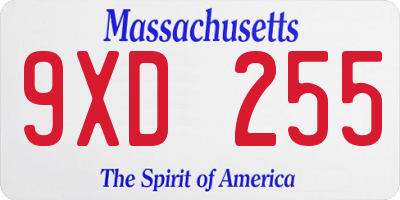 MA license plate 9XD255