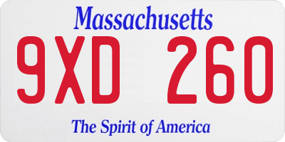 MA license plate 9XD260