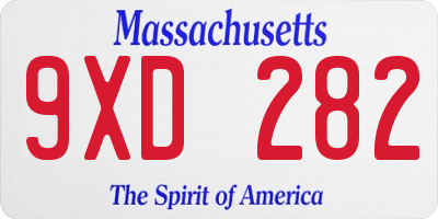 MA license plate 9XD282