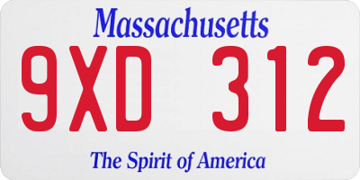 MA license plate 9XD312