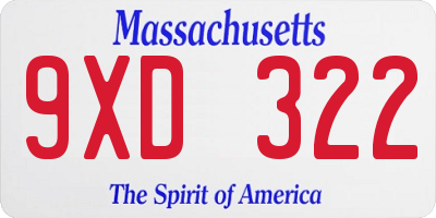 MA license plate 9XD322