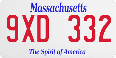 MA license plate 9XD332