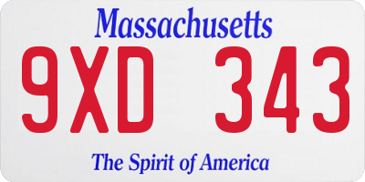 MA license plate 9XD343