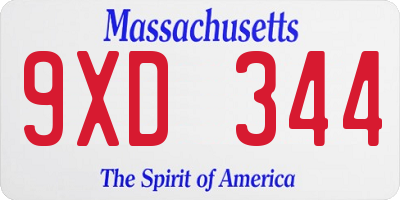 MA license plate 9XD344
