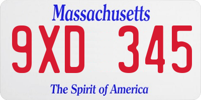 MA license plate 9XD345