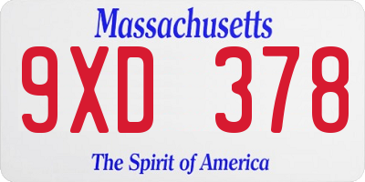 MA license plate 9XD378
