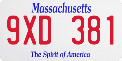 MA license plate 9XD381