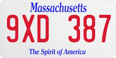 MA license plate 9XD387