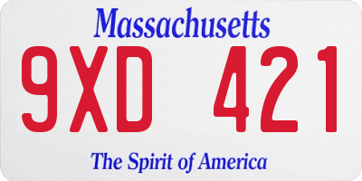 MA license plate 9XD421