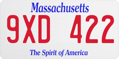 MA license plate 9XD422