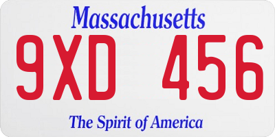 MA license plate 9XD456