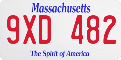 MA license plate 9XD482