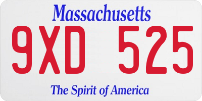 MA license plate 9XD525