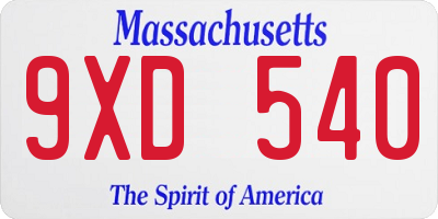 MA license plate 9XD540