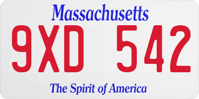 MA license plate 9XD542