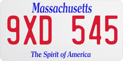 MA license plate 9XD545