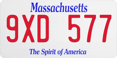 MA license plate 9XD577
