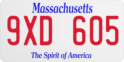 MA license plate 9XD605