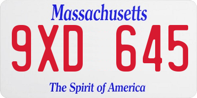 MA license plate 9XD645